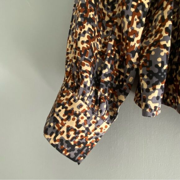 ANNE KLEIN Size 12 Brown Satin Button Up Blouse Top Shirt Women Long Sleeve - Picture 4 of 13